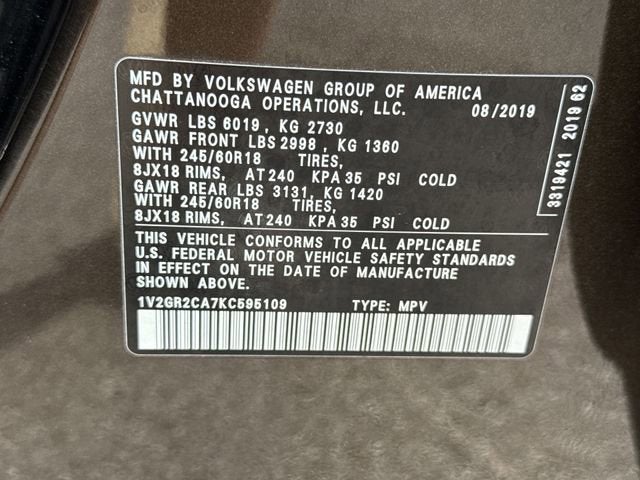 2019 Volkswagen Atlas 3.6L V6 S